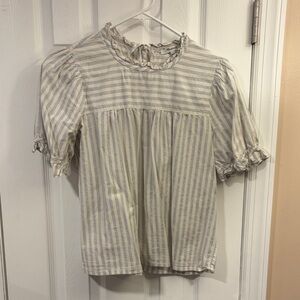 Madewell Girls' Striped Ruffle-Neck Short Sleeve Top - Cream & Light Blue